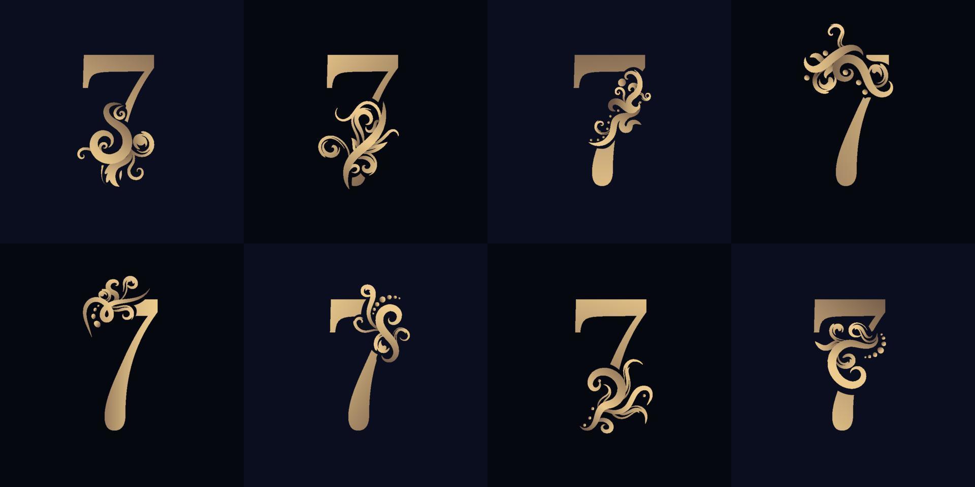 logo de la collection numéro 7 avec ornement de luxe vecteur
