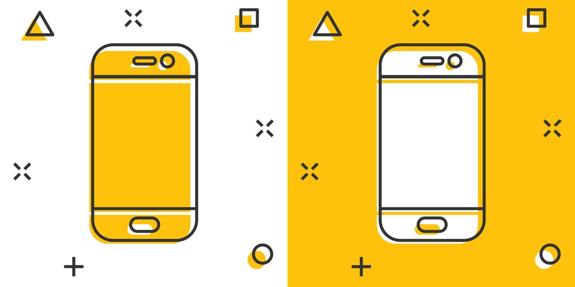 icône de smartphone dans le style comique. pictogramme d'illustration de dessin animé de vecteur de combiné de téléphone. effet d'éclaboussure de concept d'entreprise de smartphone.