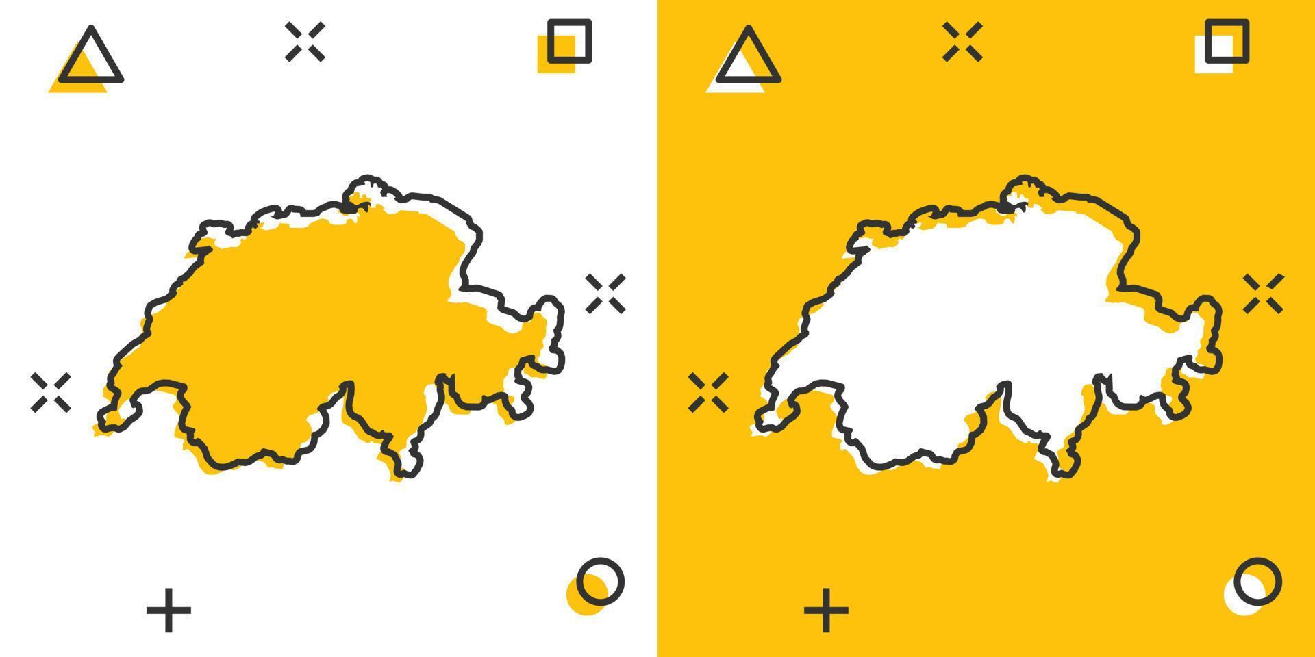 icône de carte suisse de dessin animé de vecteur dans le style comique. pictogramme d'illustration de signe suisse. carte de cartographie concept d'effet d'éclaboussure d'entreprise.