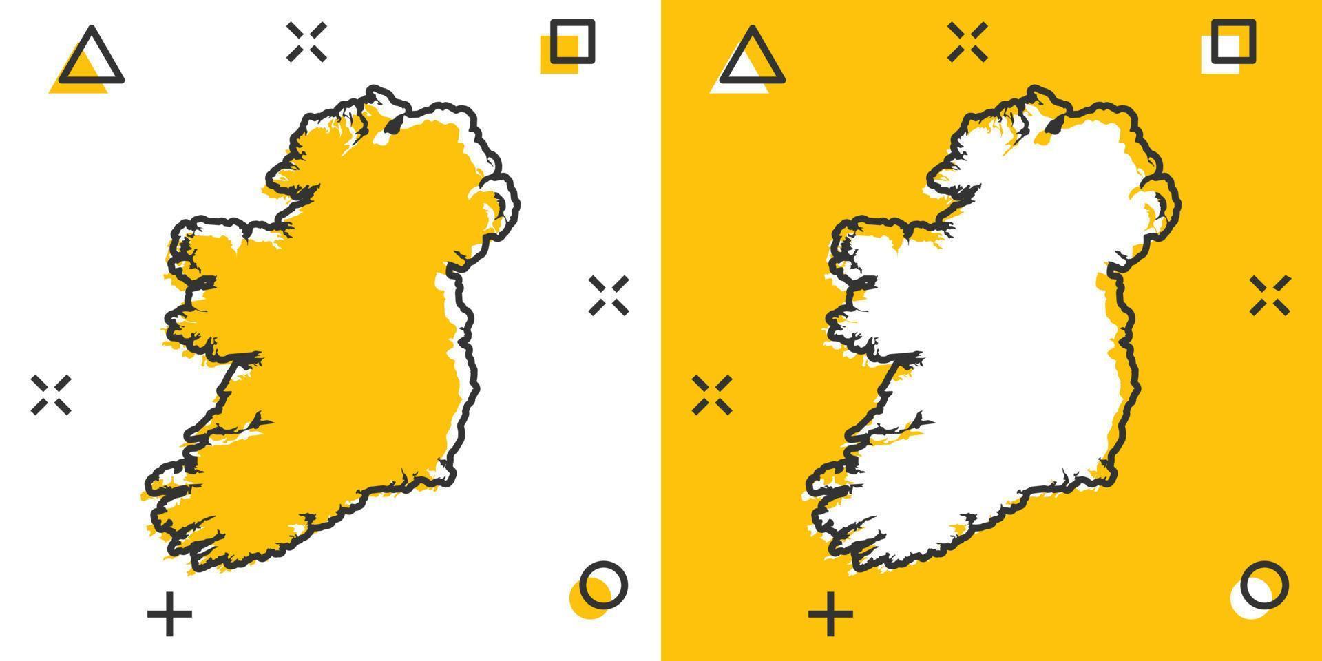 icône de carte d'irlande de dessin animé de vecteur dans le style comique. pictogramme d'illustration de signe d'irlande. carte de cartographie concept d'effet d'éclaboussure d'entreprise.