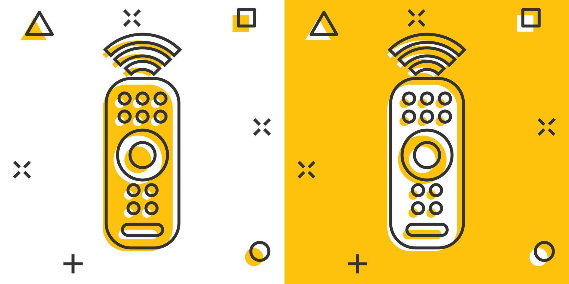 icône de la télécommande dans le style comique. illustration de dessin animé de vecteur de contrôleur infrarouge sur fond blanc isolé. clavier tv effet splash concept d'entreprise.
