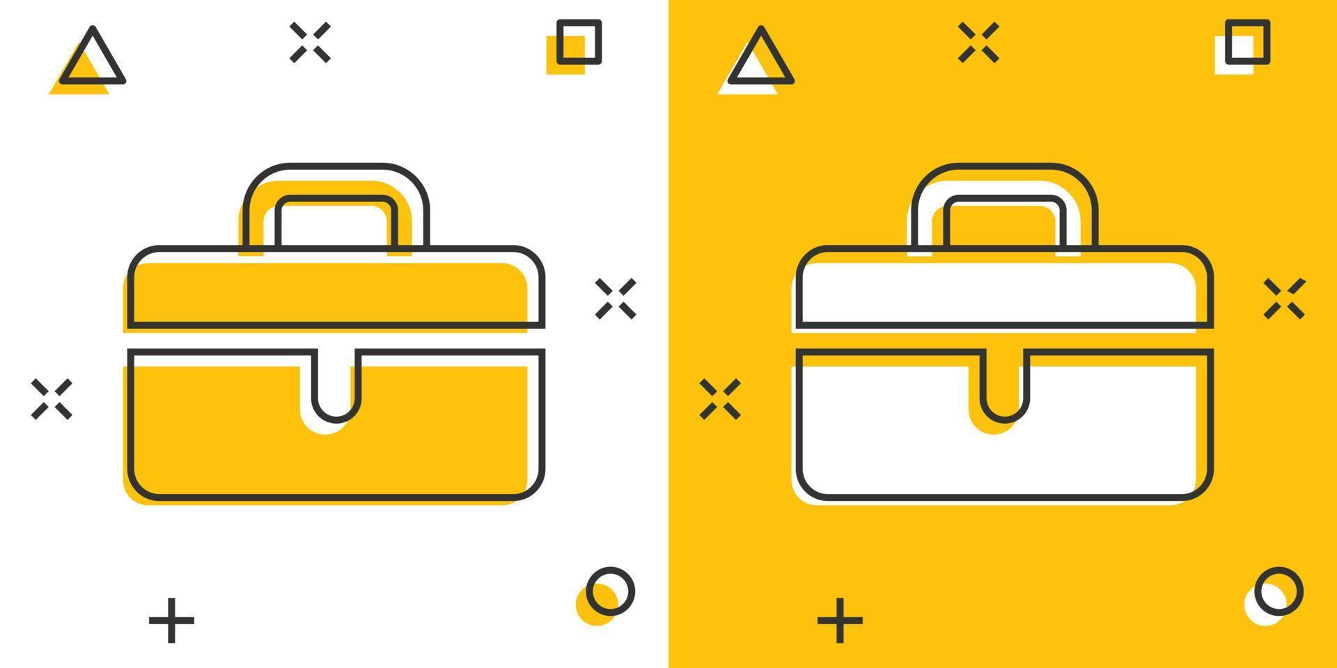 icône de signe de porte-documents dans le style comique. illustration de dessin animé de vecteur de valise sur fond blanc isolé. effet d'éclaboussure du concept d'entreprise de bagages.