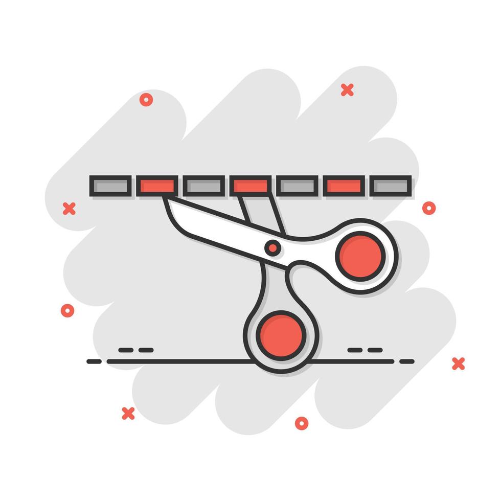 ciseaux avec icône de ligne de coupe dans un style plat. couper l'illustration vectorielle de l'équipement sur fond blanc isolé. concept d'entreprise de coupeur. vecteur