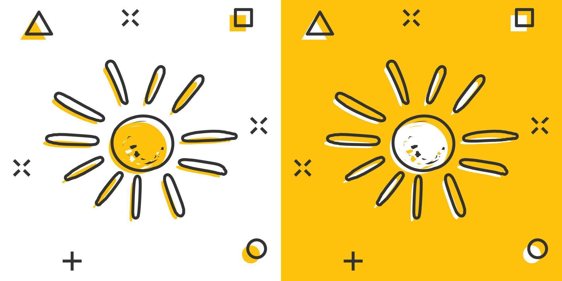 icône de soleil dessinée à la main de dessin animé de vecteur dans le style comique. pictogramme d'illustration de doodle de croquis de soleil. concept d'effet d'éclaboussure d'entreprise de soleil dessiné à la main.