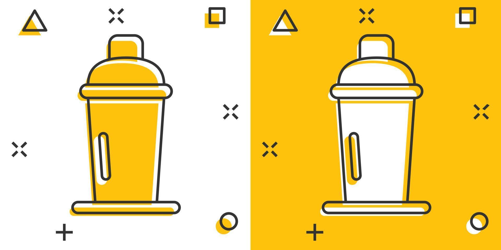 icône de cocktail shaker dans le style comique. illustration de vecteur de dessin animé de bouteille d'alcool sur fond blanc isolé. bar boisson effet splash concept d'entreprise.