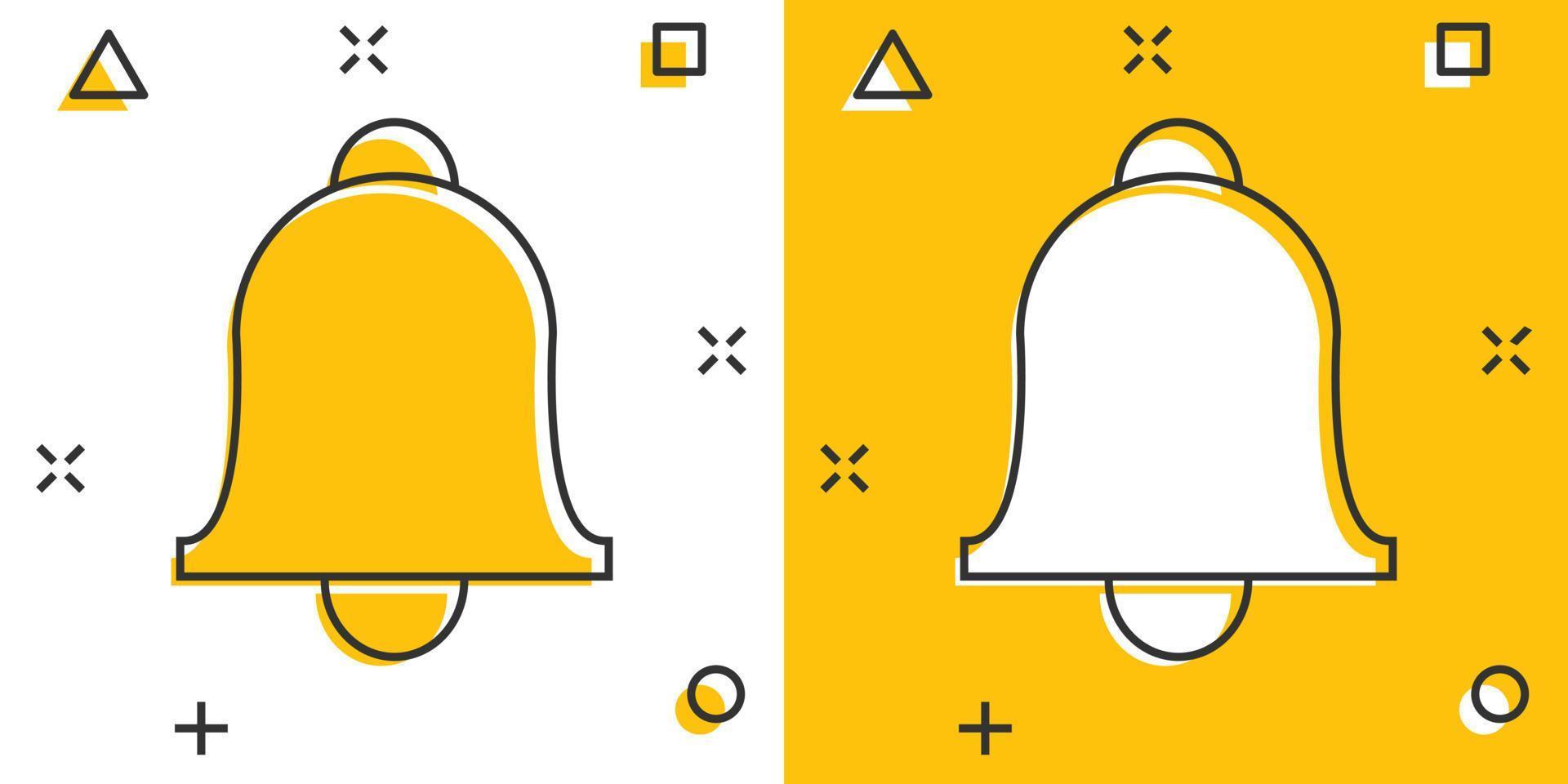 icône de cloche de dessin animé de vecteur dans le style comique. pictogramme d'illustration de concept de sonnette d'alarme. concept d'effet d'éclaboussure d'affaires de clochette.