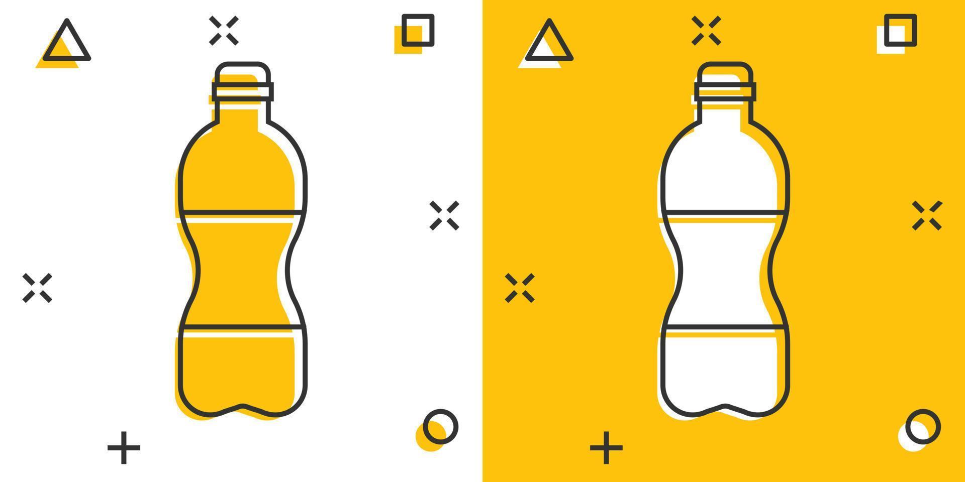 icône de bouteille d'eau dans le style comique. pictogramme d'illustration de dessin animé de vecteur de bouteille de soda en plastique. effet d'éclaboussure de concept d'entreprise d'eau liquide.