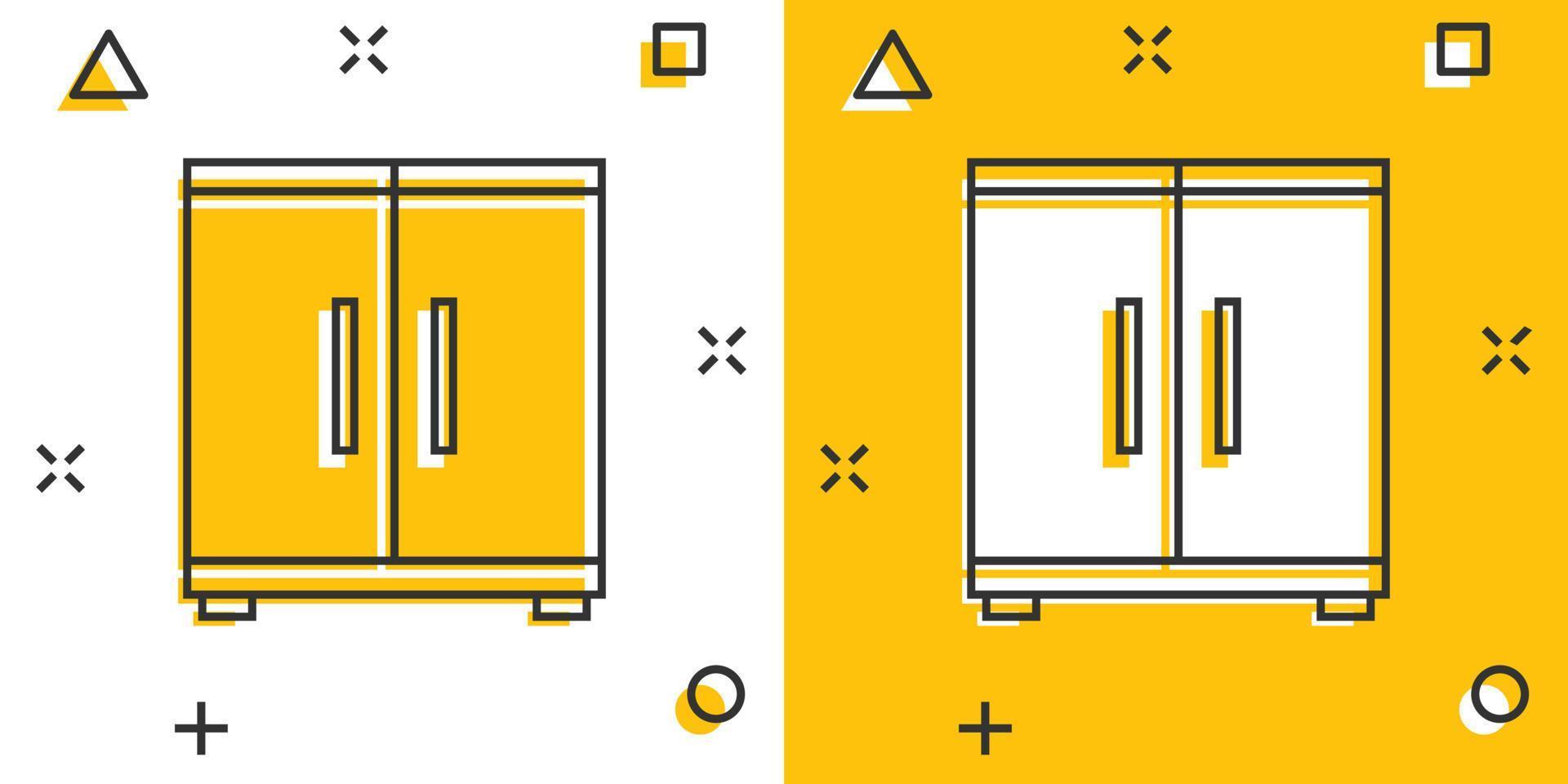 icône de placard de dessin animé de vecteur dans le style comique. pictogramme d'illustration de signe de meubles. concept d'effet d'éclaboussure d'entreprise de cabinet.