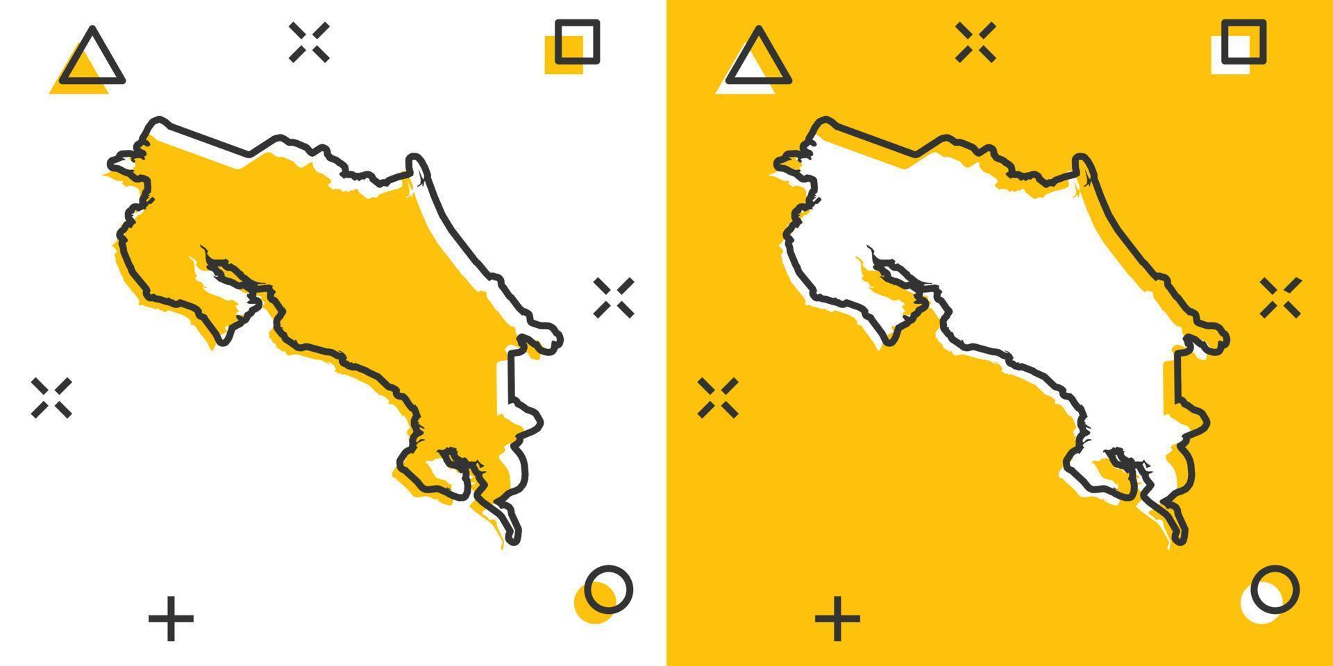 icône de carte costa rica de dessin animé vectoriel dans le style comique. pictogramme d'illustration de signe de costa rica. carte de cartographie concept d'effet d'éclaboussure d'entreprise.