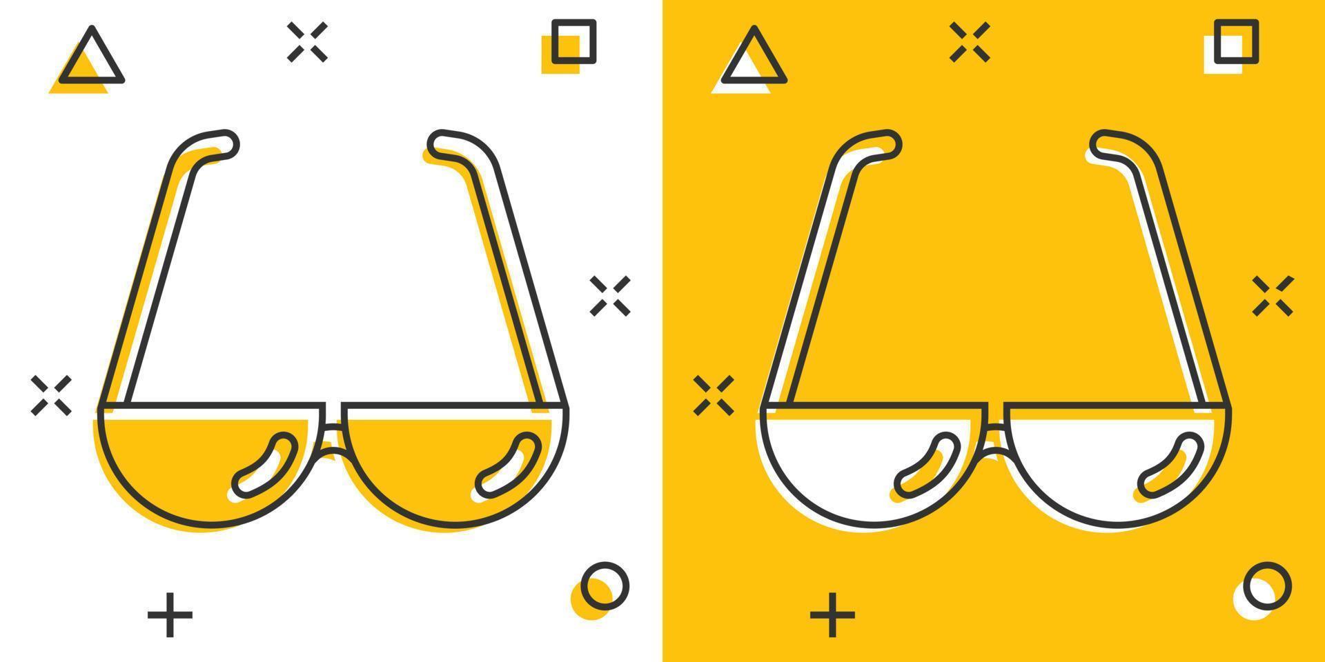 icône de lunettes de soleil de dessin animé de vecteur dans le style comique. pictogramme d'illustration de signe de lunettes. concept d'effet d'éclaboussure d'entreprise de lunettes de soleil.