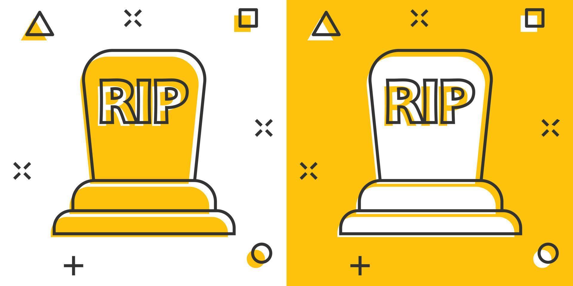 icône de tombe d'halloween de dessin animé de vecteur dans le style comique. pictogramme d'illustration de signe de pierre tombale. concept d'effet d'éclaboussure d'entreprise de déchirure.