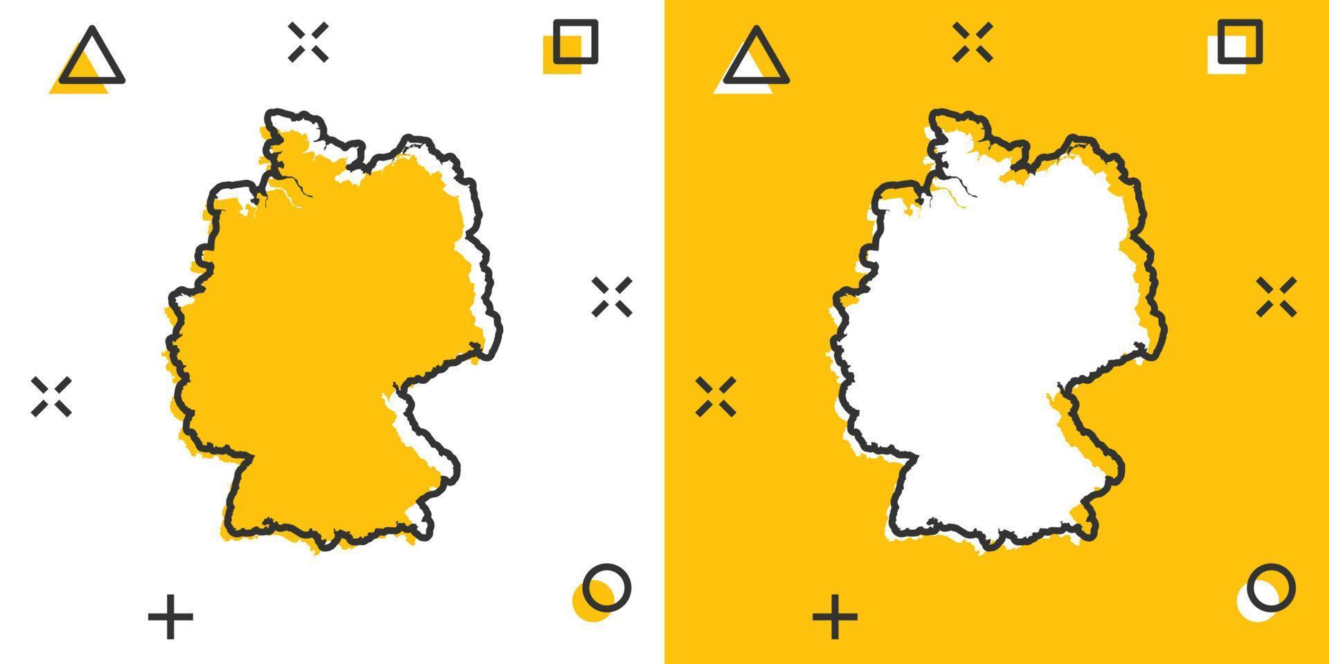 icône de carte d'allemagne colorée de dessin animé dans le style comique. pictogramme d'illustration de signe allemagne. concept d'entreprise splash géographie du pays. vecteur