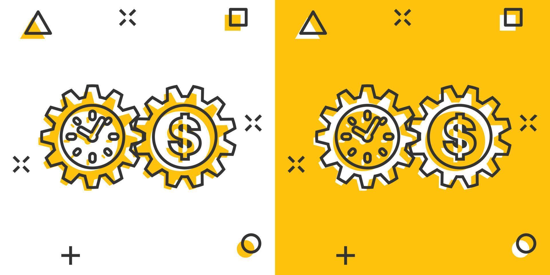 icône de gestion des affaires et des finances de dessin animé de vecteur dans le style comique. le temps est un pictogramme d'illustration de concept d'argent. concept d'effet d'éclaboussure d'entreprise de stratégie financière.