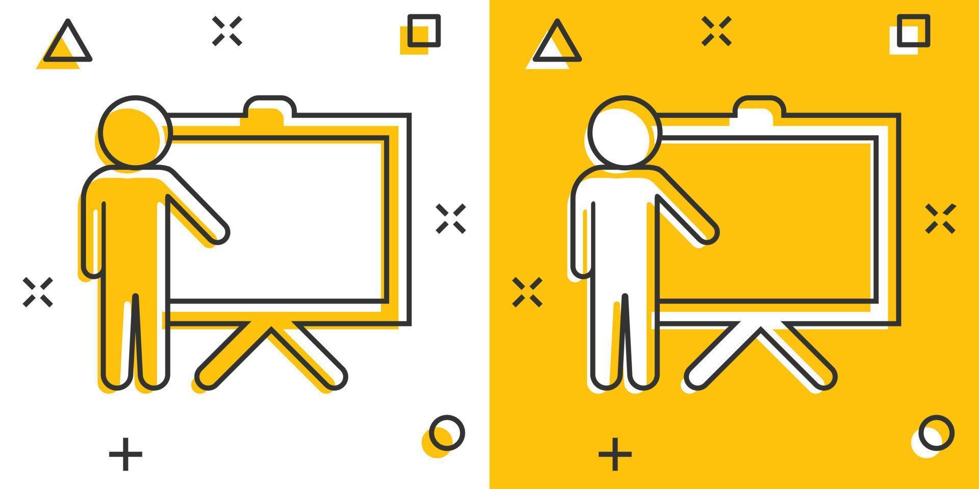 icône de l'éducation de formation dans le style comique. pictogramme d'illustration de dessin animé de vecteur de séminaire de personnes. effet d'éclaboussure de concept d'entreprise de leçon de classe d'école.