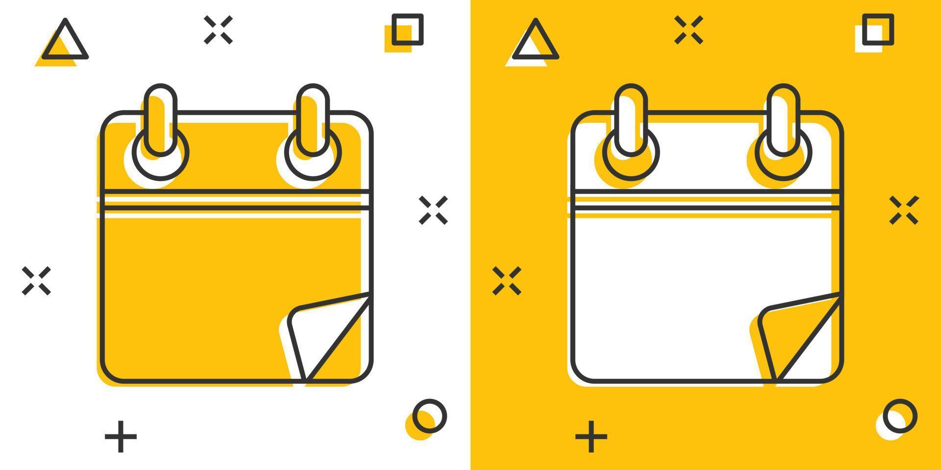 icône d'organisateur de calendrier dans le style comique. illustration de dessin animé de vecteur d'événement de rendez-vous sur fond blanc isolé. effet de splash de concept d'entreprise de date limite de mois.