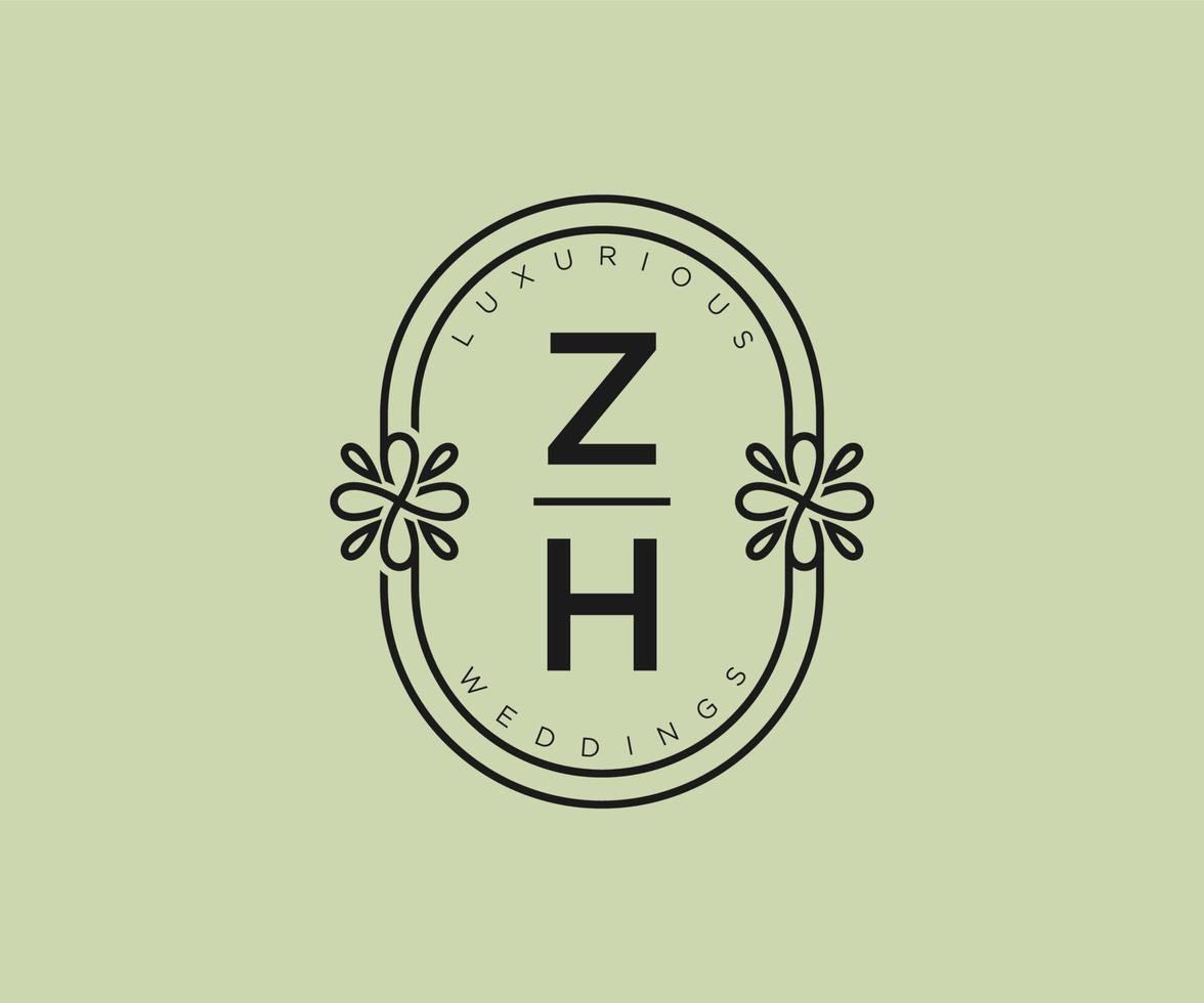 modèle de logos de monogramme de mariage lettre initiales zh, modèles minimalistes et floraux modernes dessinés à la main pour cartes d'invitation, réservez la date, identité élégante. vecteur