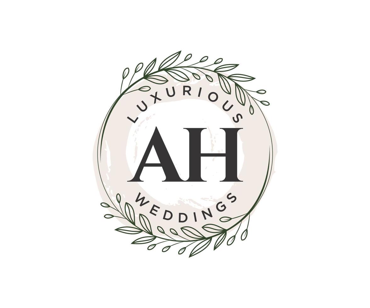 ah initiales lettre modèle de logos de monogramme de mariage, modèles minimalistes et floraux modernes dessinés à la main pour cartes d'invitation, réservez la date, identité élégante. vecteur