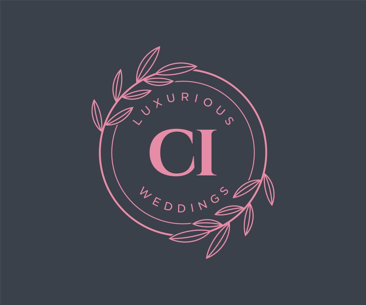 ci initiales lettre mariage monogramme logos modèle, modèles minimalistes et floraux modernes dessinés à la main pour cartes d'invitation, réservez la date, identité élégante. vecteur