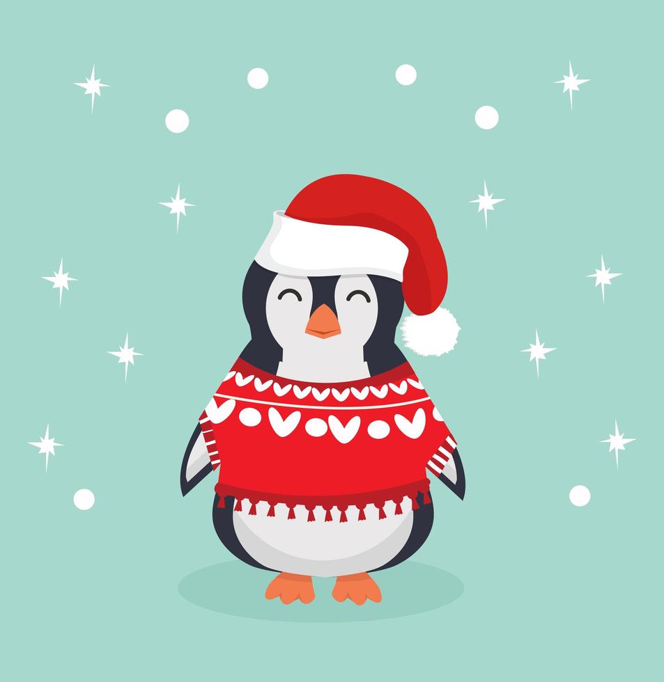 mignon pingouin de noël portant un pull laid vecteur