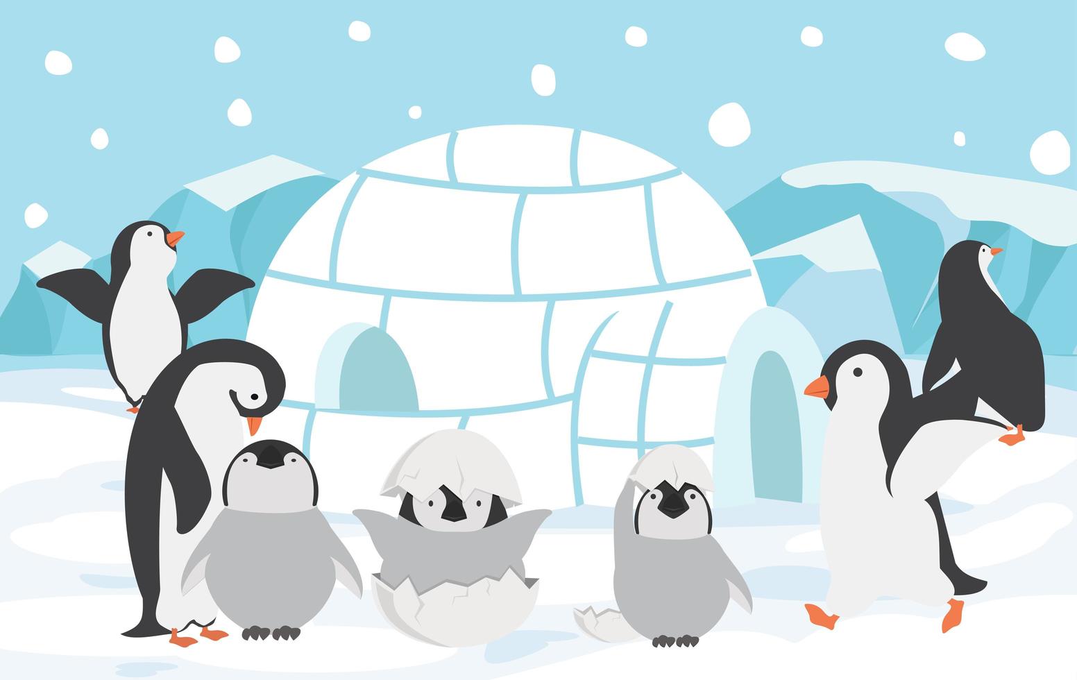 famille de pingouins à l'extérieur vecteur