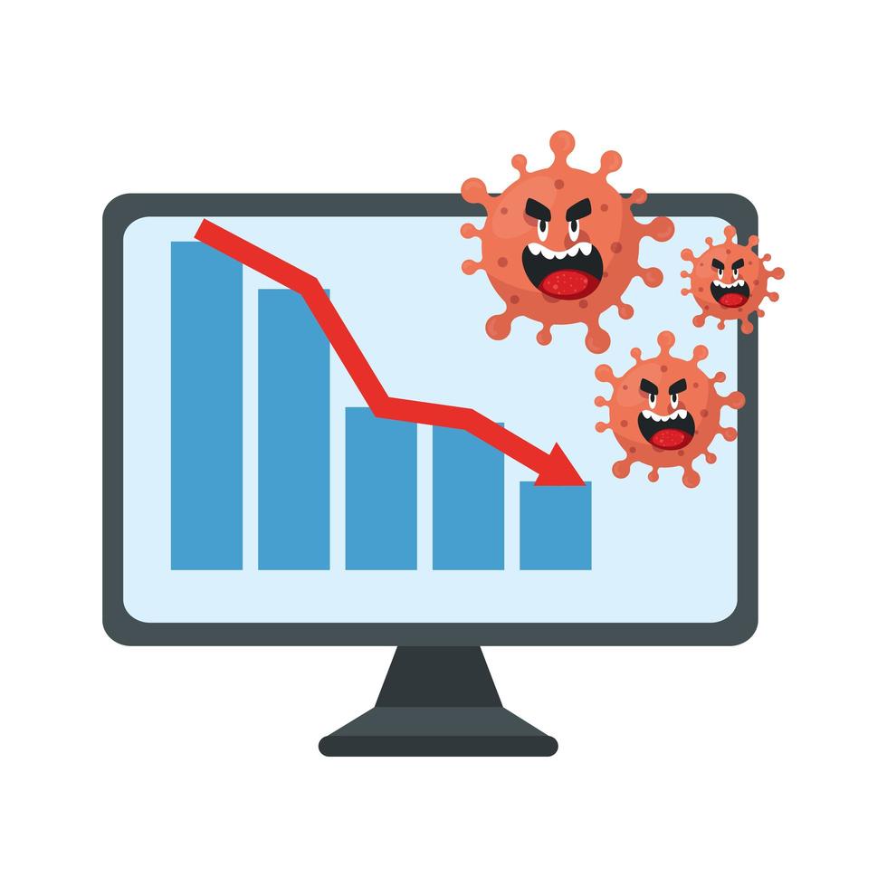 covid 19, ordinateur avec flèche descendante, situation de crise vecteur