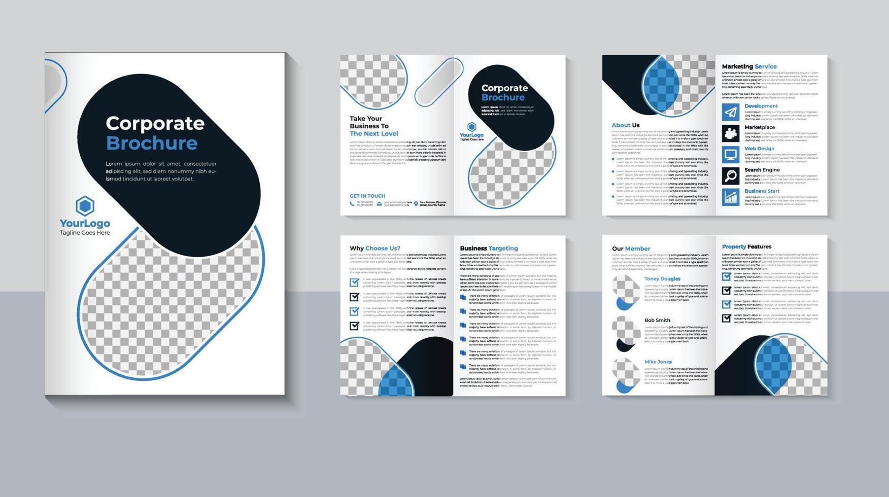 conception de brochure d'entreprise, conception de brochure moderne, modèle de brochure d'entreprise de 8 pages, profil d'entreprise, vecteur pro
