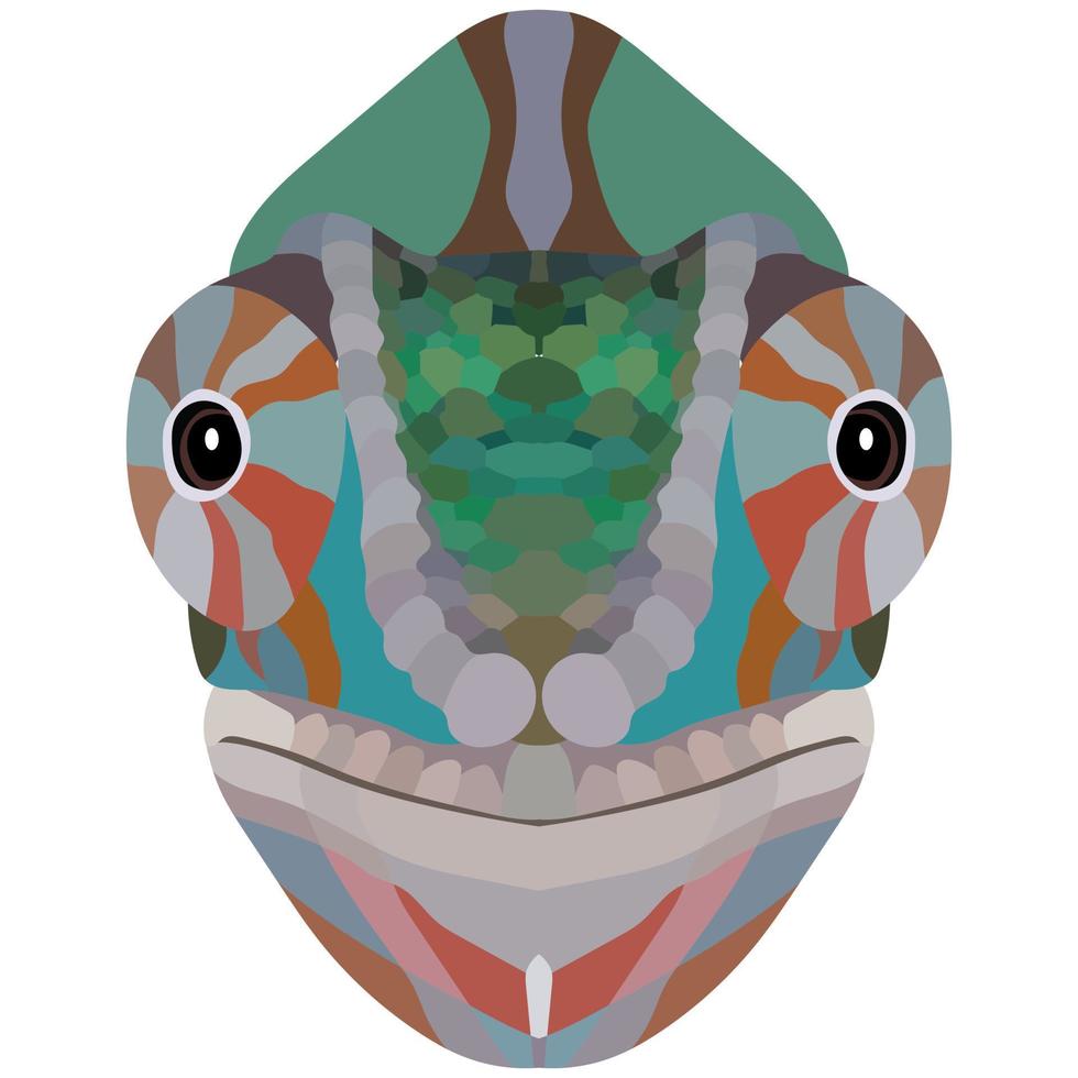 tête de caméléon. le portrait d'un lézard multicolore est représenté sur un fond blanc. graphiques vectoriels. vecteur
