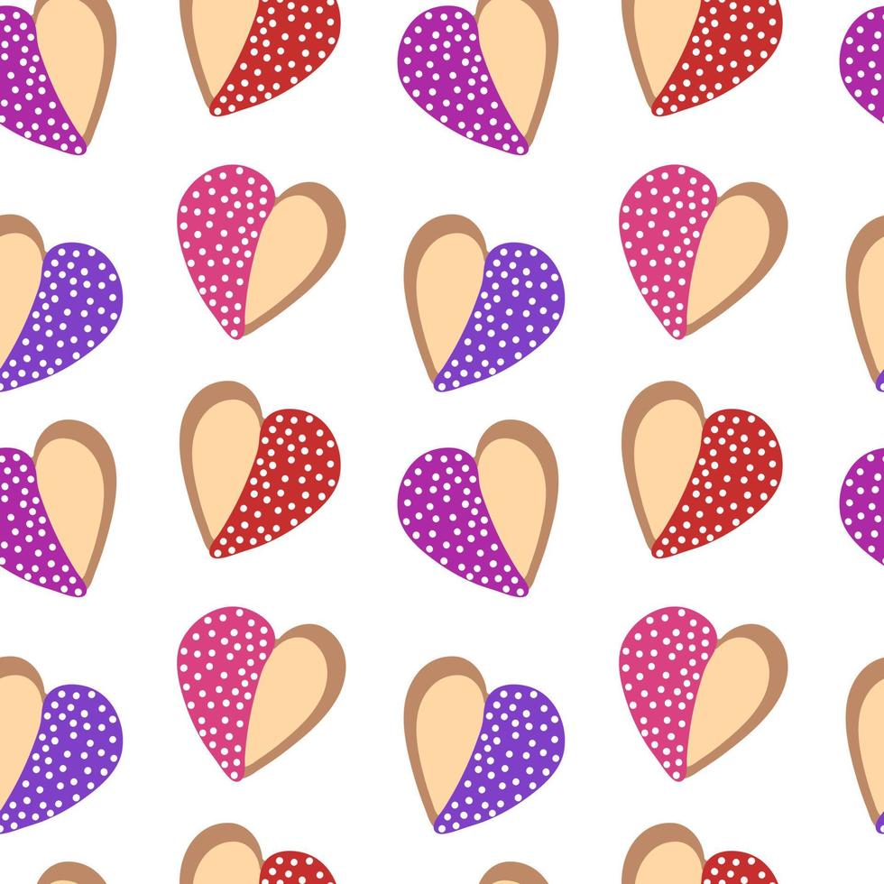 biscuits de couleur vectorielle. forme de coeur de cookie de dessin animé dessiné à la main. modèle sans couture de vecteur. pour les cartes de voeux, le papier d'emballage, la Saint Valentin, la décoration d'amour, la décoration de mariage. vecteur