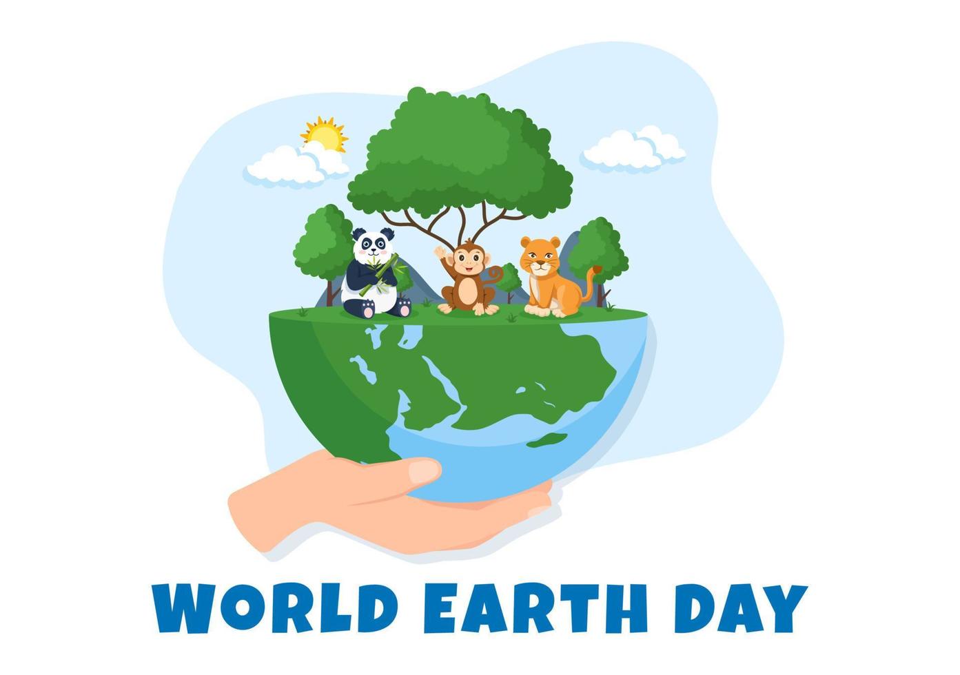 joyeux jour de la terre le 22 avril illustration avec environnement de carte du monde en dessin animé plat dessiné à la main pour des modèles de bannière web ou de page de destination vecteur