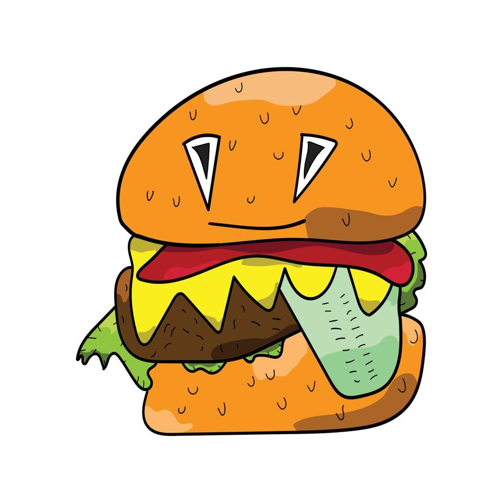 illustrations vectorielles de burger monstre pour votre logo de travail, t-shirt de marchandise, autocollants et conceptions d'étiquettes, affiche, cartes de voeux publicité entreprise ou marques vecteur