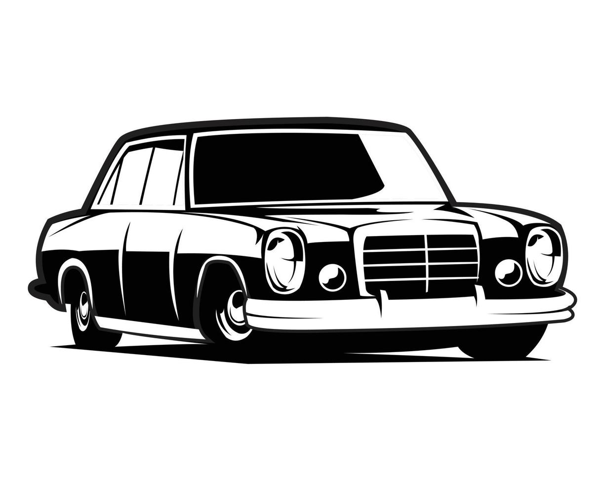 illustration de vecteur de silhouette de voiture classique de luxe isolée sur fond blanc montrant de face. idéal pour l'insigne, l'emblème, l'icône, la conception d'autocollants. disponible eps 10.