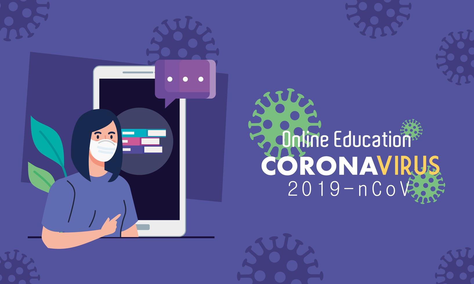 Conseils d'éducation en ligne pour arrêter la propagation du coronavirus covid-19, apprentissage en ligne, femme diplômée avec un smartphone vecteur