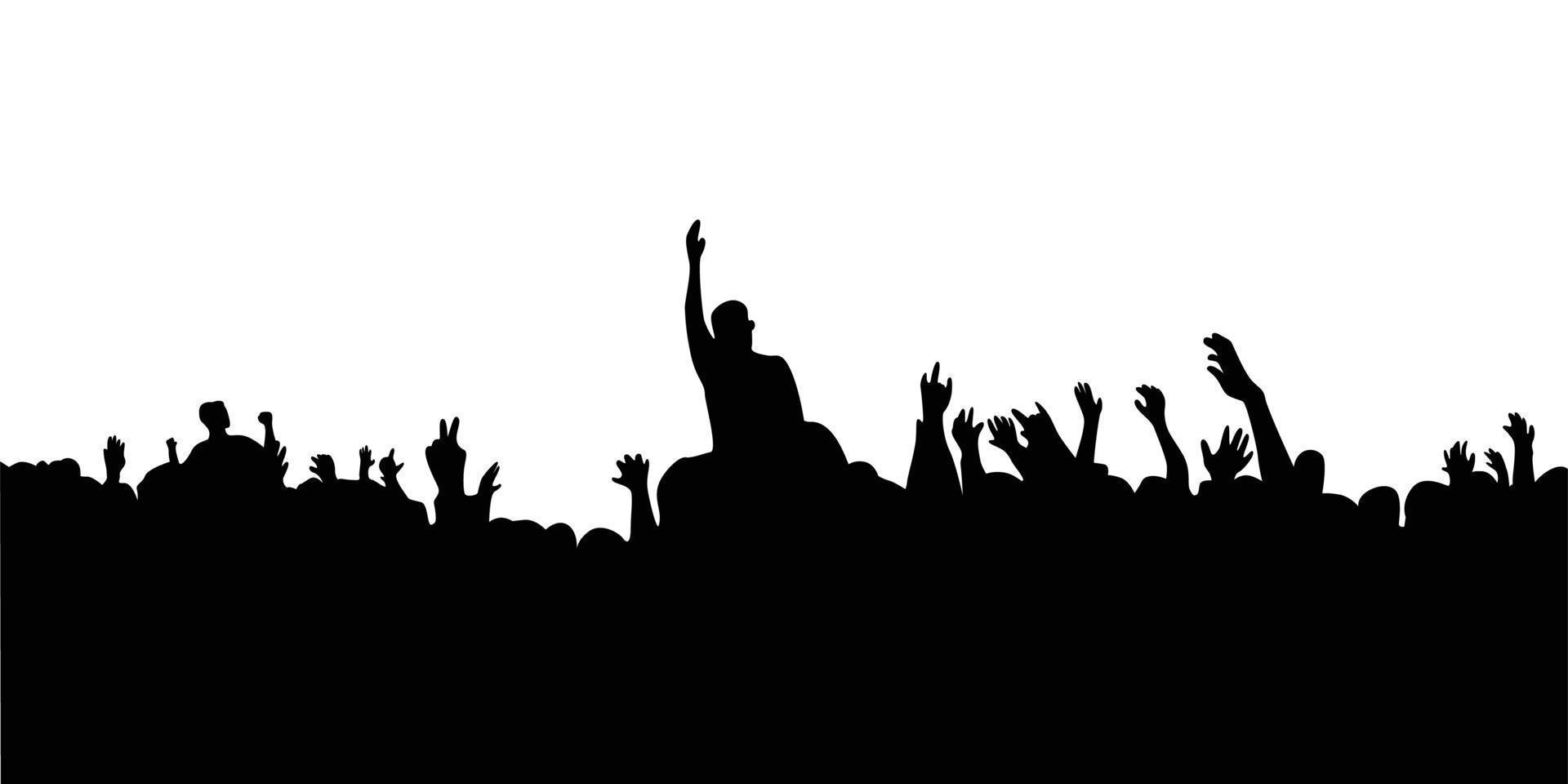 silhouette de concert du public. les gens se pressent dans l'icône, le signe et le symbole du festival. vecteur