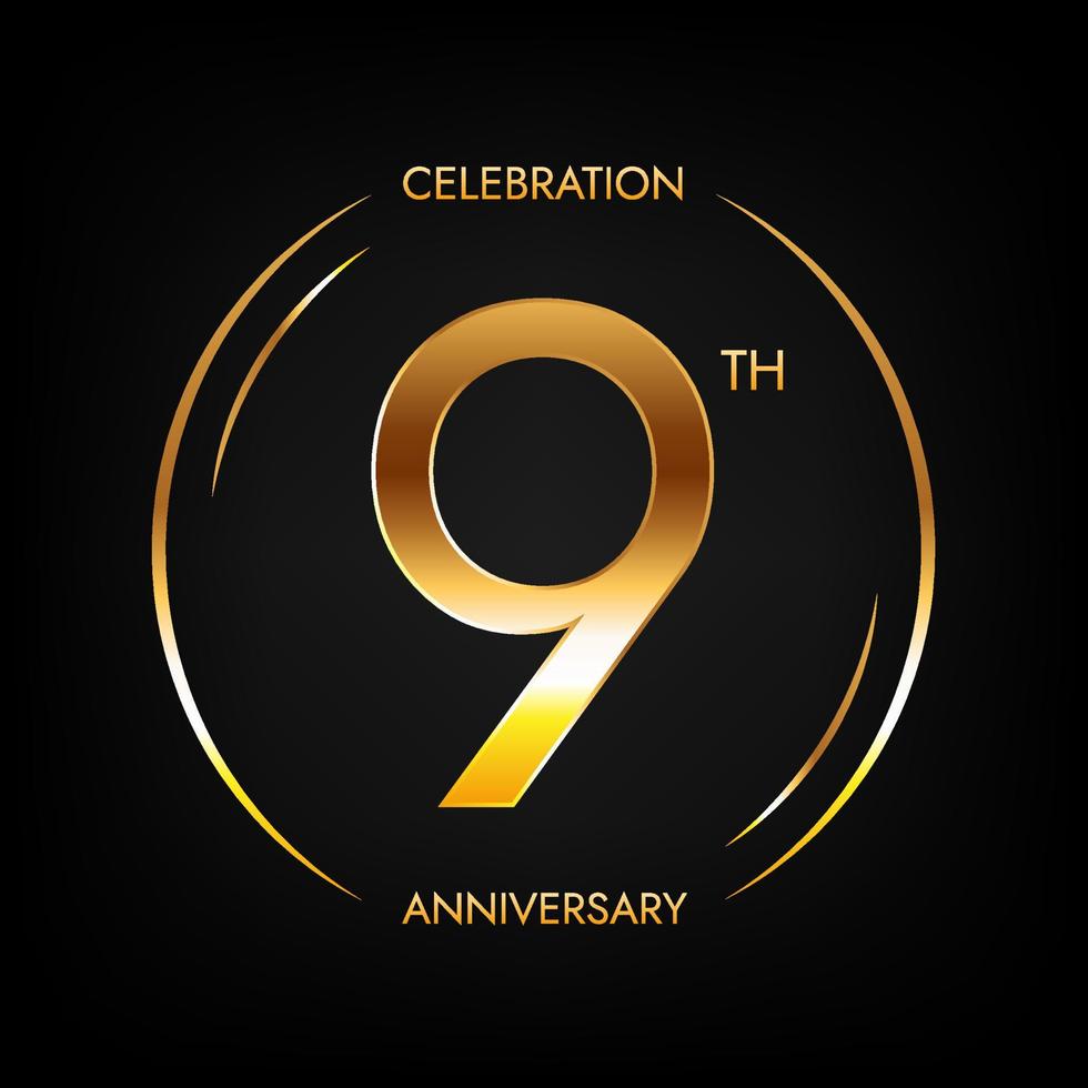 9e anniversaire. bannière de célébration d'anniversaire de neuf ans de couleur dorée brillante. logo circulaire avec un design numérique élégant. vecteur