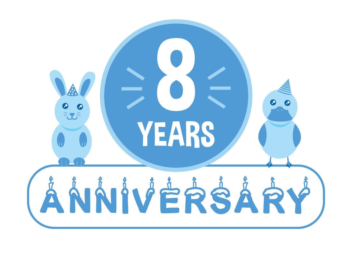 8e anniversaire. bannière de célébration d'anniversaire de huit ans avec thème bleu pour les enfants. vecteur