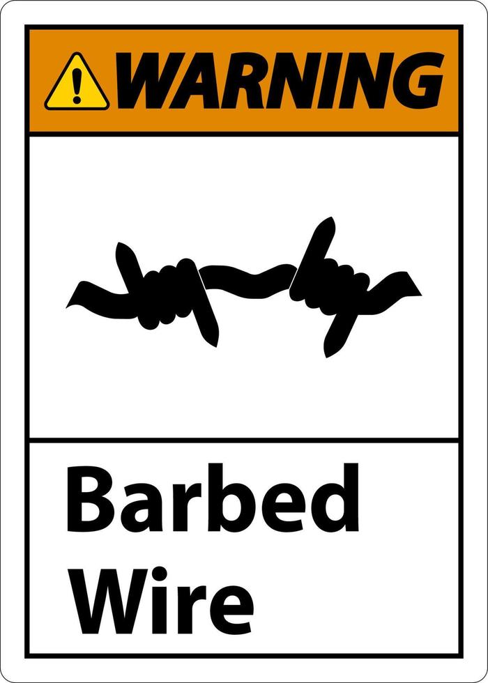 Panneau d'avertissement de fil de fer barbelé sur fond blanc vecteur