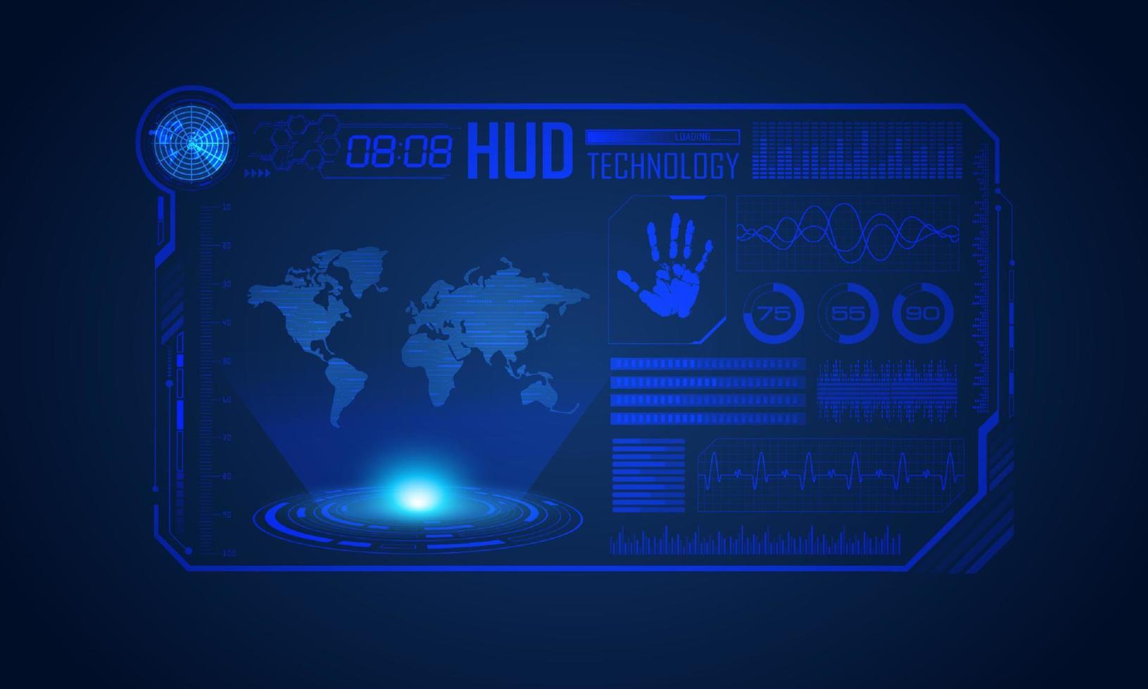 fond d'écran de technologie hud moderne bleu avec carte du monde vecteur