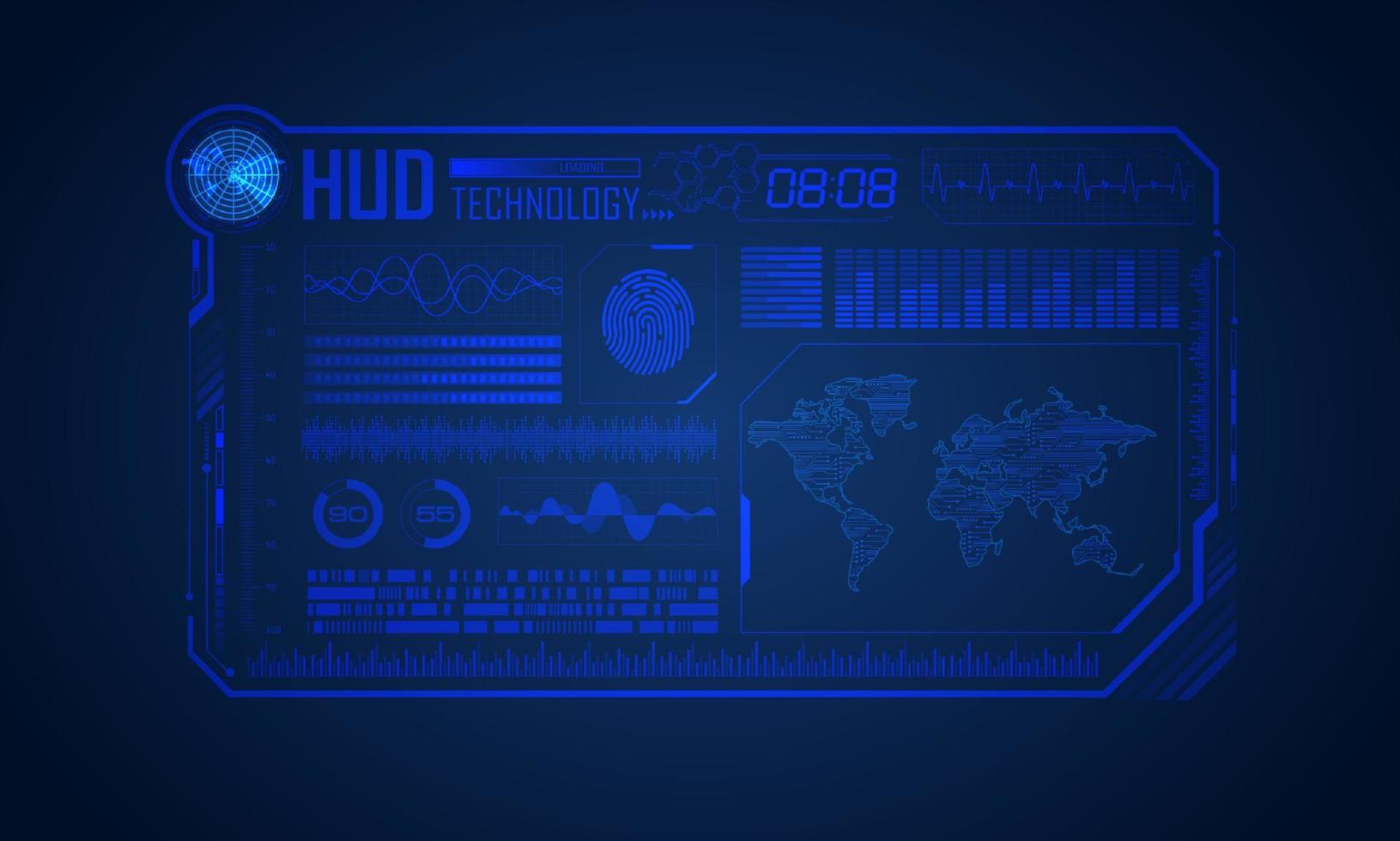 fond d'écran de technologie hud moderne bleu avec carte du monde vecteur