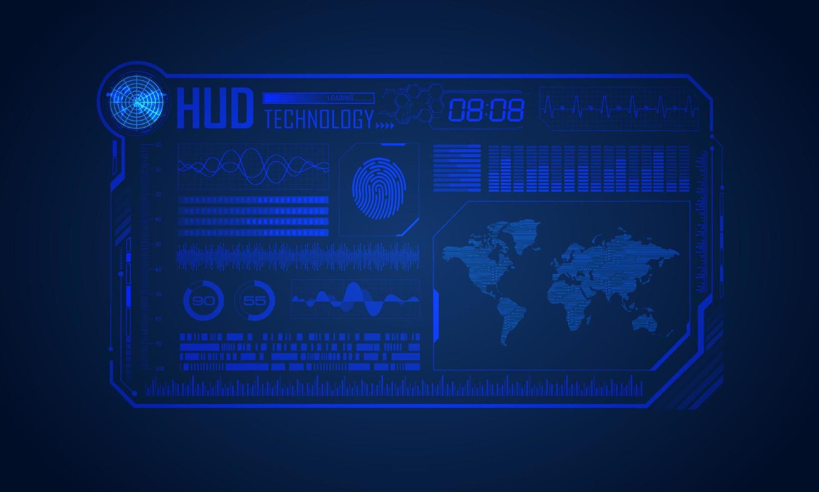 fond d'écran de technologie hud moderne bleu avec carte du monde vecteur