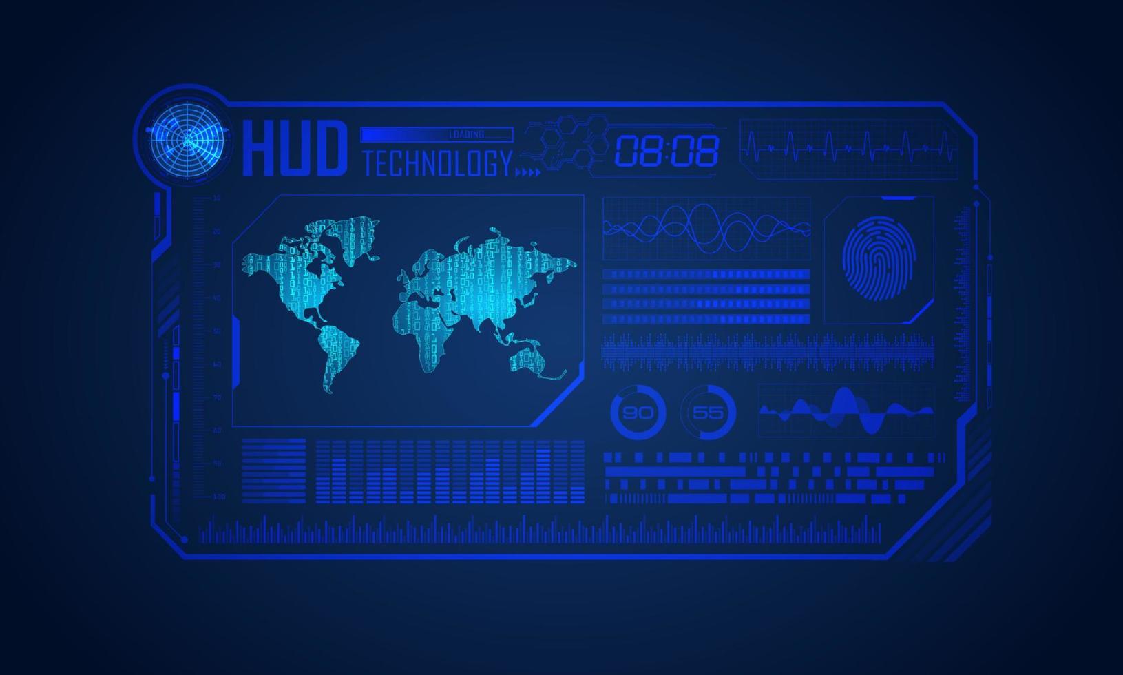 fond d'écran de technologie hud moderne bleu avec carte du monde vecteur