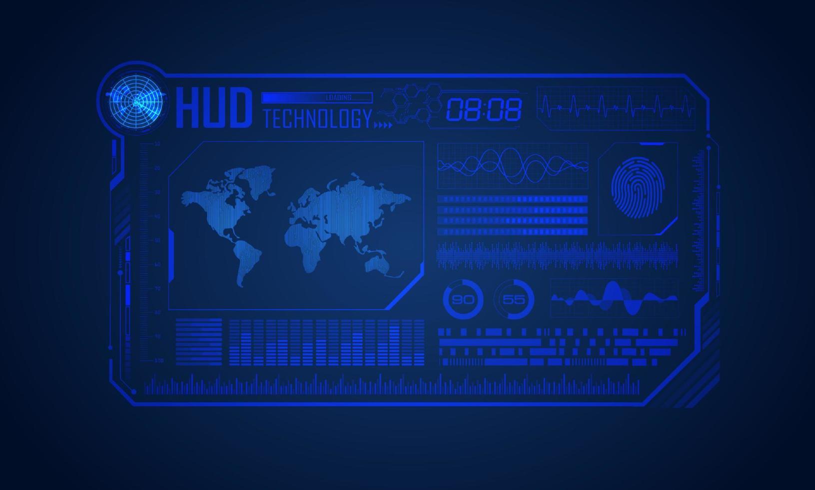 fond d'écran de technologie hud moderne bleu avec carte du monde vecteur