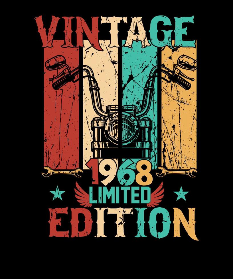 conception de t-shirt d'anniversaire en édition limitée vintage 1968 pour les amateurs de moto vecteur