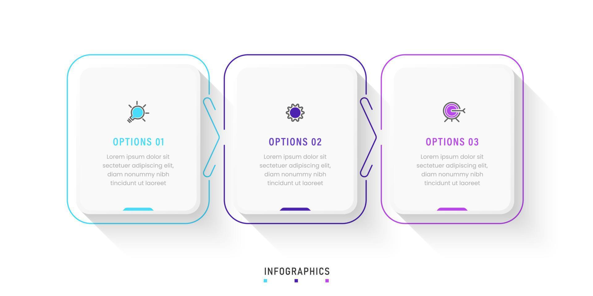 modèle de conception d'étiquettes infographiques vectorielles avec icônes et 3 options ou étapes. peut être utilisé pour le diagramme de processus, les présentations, la mise en page du flux de travail, la bannière, l'organigramme, le graphique d'informations. vecteur