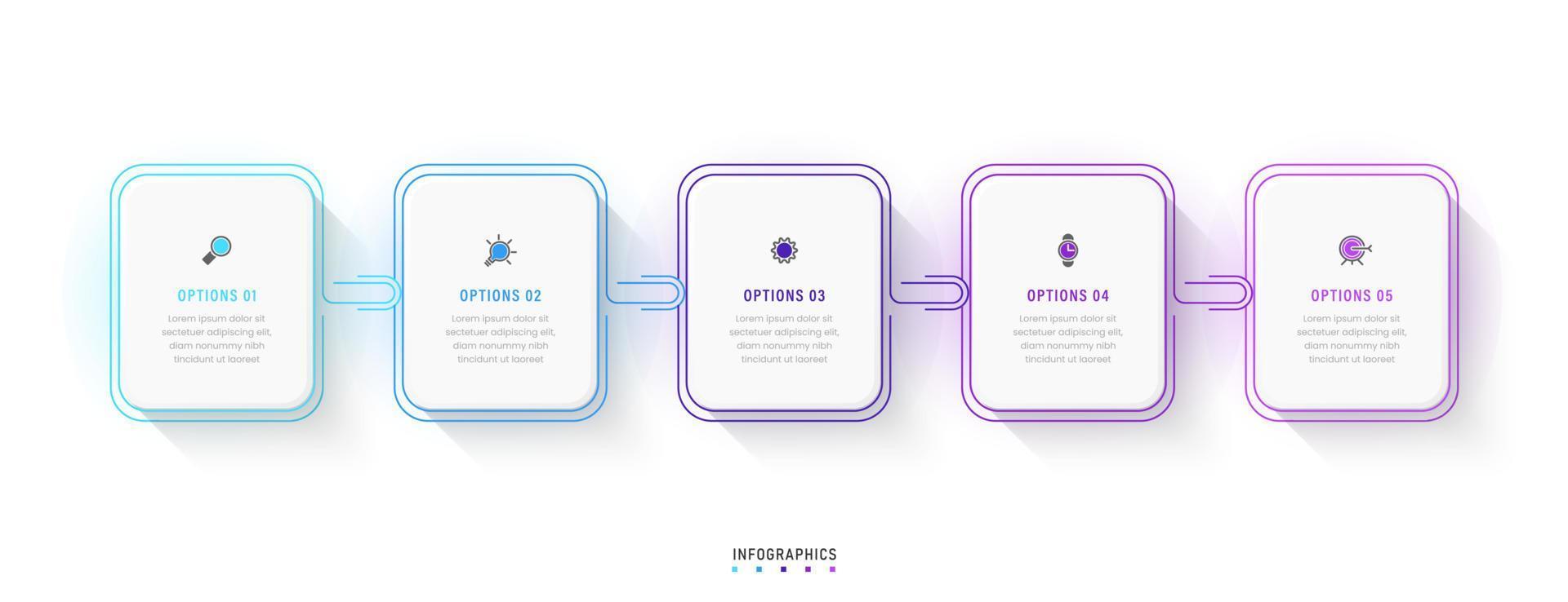 modèle de conception d'étiquettes infographiques vectorielles avec icônes et 5 options ou étapes. peut être utilisé pour le diagramme de processus, les présentations, la mise en page du flux de travail, la bannière, l'organigramme, le graphique d'informations. vecteur