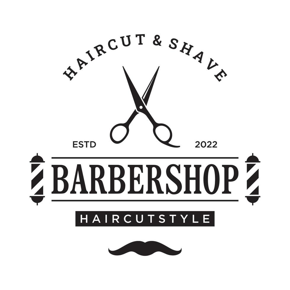 modèle de logo de salon de coiffure dans un style vintage avec le concept de ciseaux, rasoir et autres outils.logo pour entreprise, salon, étiquette et salon de coiffure. vecteur