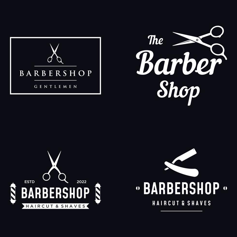 modèle de logo de salon de coiffure dans un style vintage avec le concept de ciseaux, rasoir et autres outils.logo pour entreprise, salon, étiquette et salon de coiffure. vecteur