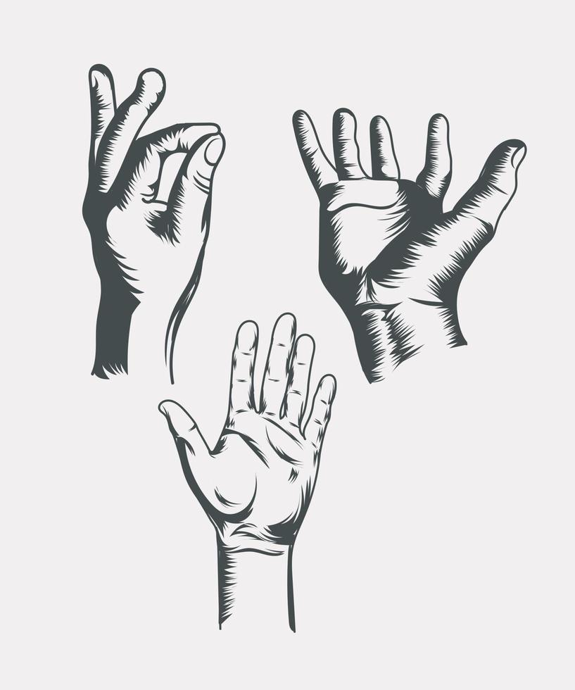 ensemble d'hommes mains vector illustration noir et blanc