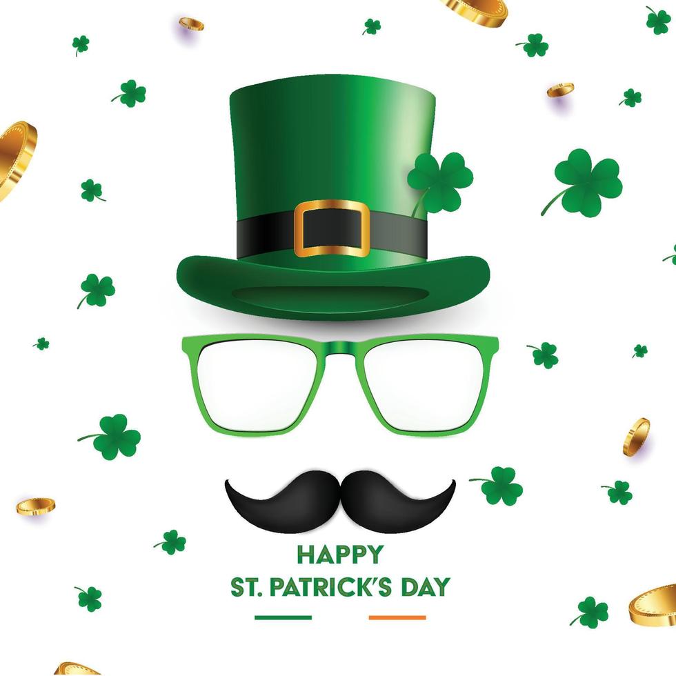 illustration vectorielle du jour de st patrick. masque saint patrick, chapeau haut de forme et lunettes vecteur