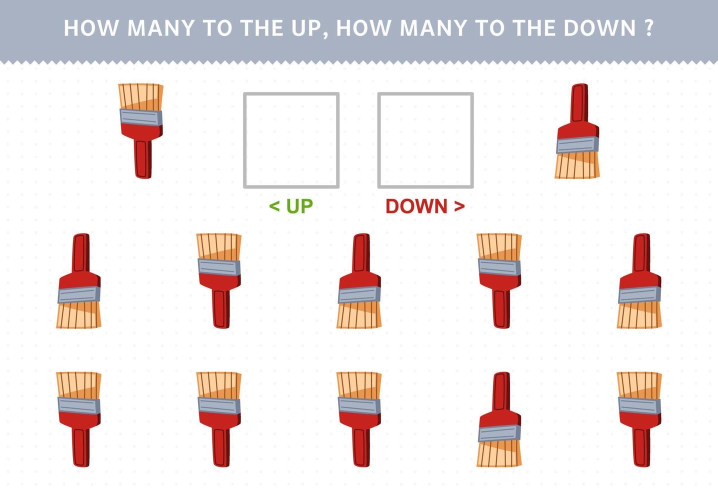jeu d'éducation pour les enfants comptant combien d'image de haut en bas de la feuille de travail de l'outil imprimable de brosse de dessin animé mignon vecteur