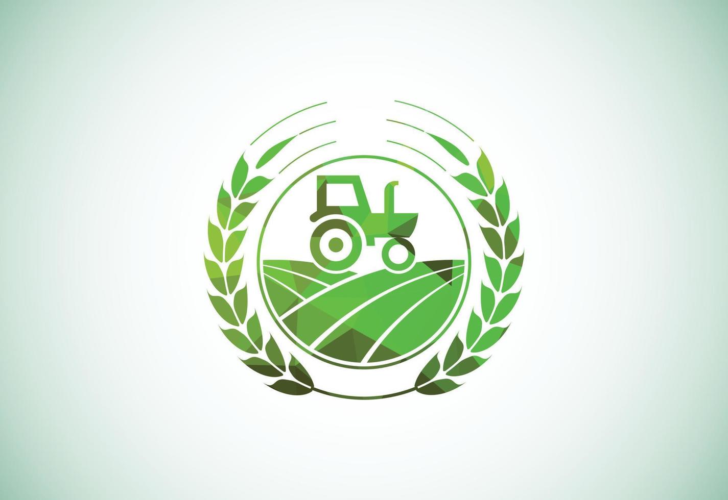 conception de logo de style low poly de tracteur ou de ferme, adaptée à toute entreprise liée aux industries agricoles. vecteur